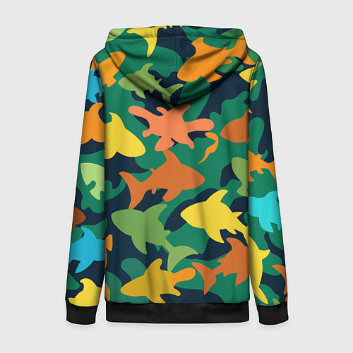 Женская толстовка на молнии Камуфляж силуэты рыбок / 3D-Черный – фото 2