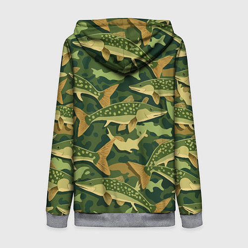 Женская толстовка на молнии Камуфляж рыболова - рыба щука / 3D-Меланж – фото 2