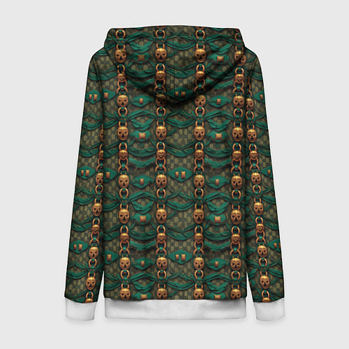 Женская толстовка на молнии Зеленая ткань с золотыми заклепками / 3D-Белый – фото 2