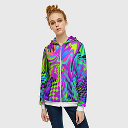 Толстовка на молнии женская Психоделический глитч, цвет: 3D-белый — фото 2