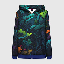 Толстовка на молнии женская Кислотная яркая абстракция в камуфляжном стиле, цвет: 3D-синий