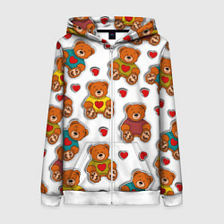 Женская толстовка на молнии Наклейки стикер мишки и сердечки