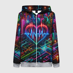 Толстовка на молнии женская Неоновое сердце - кардиограмма, цвет: 3D-меланж