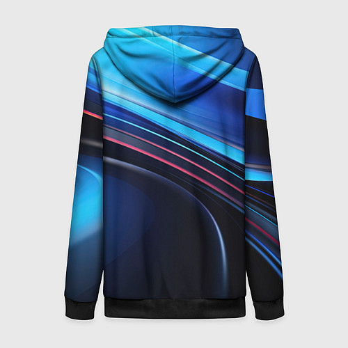 Женская толстовка на молнии Синяя и черная абстракция геометрическая / 3D-Черный – фото 2