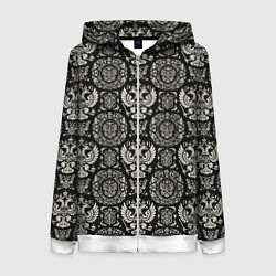 Толстовка на молнии женская Черно-белый греб России паттерн, цвет: 3D-белый