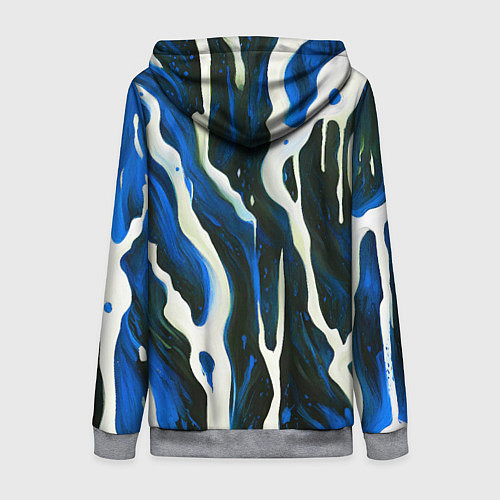 Женская толстовка на молнии Текучая краска белая и синяя / 3D-Меланж – фото 2