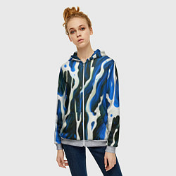Толстовка на молнии женская Текучая краска белая и синяя, цвет: 3D-меланж — фото 2