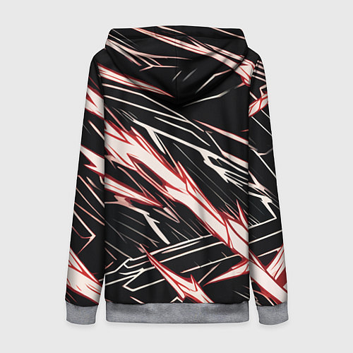 Женская толстовка на молнии Красные и белые полосы на чёрном фоне / 3D-Меланж – фото 2