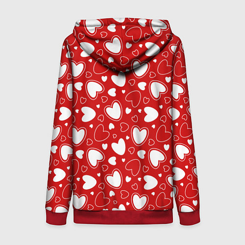 Женская толстовка на молнии Белые сердечки на красном фоне / 3D-Красный – фото 2