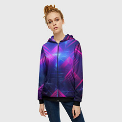 Толстовка на молнии женская Неоновые абстрактные треугольники, цвет: 3D-черный — фото 2