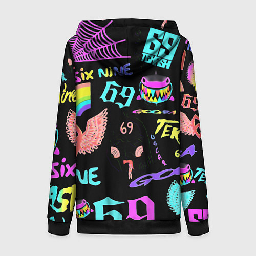 Женская толстовка на молнии 6ix9ine logo rap bend / 3D-Черный – фото 2