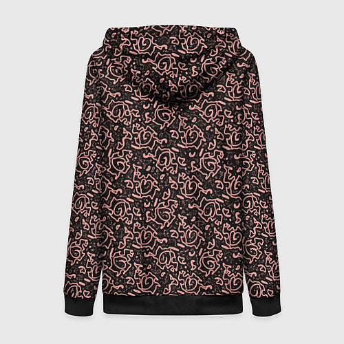 Женская толстовка на молнии Паттерн тёмно-розовый узоры / 3D-Черный – фото 2