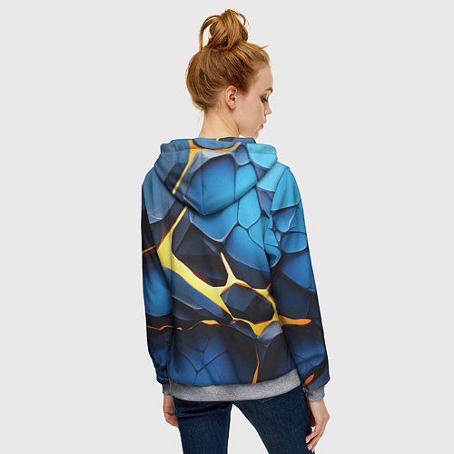 Женская толстовка на молнии Желтая лава на синих плитах / 3D-Меланж – фото 4