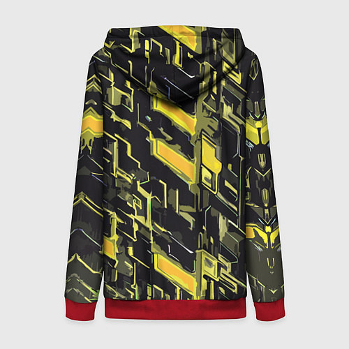 Женская толстовка на молнии Жёлтые неоновые линии / 3D-Красный – фото 2