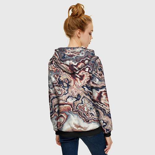 Женская толстовка на молнии Разноцветный мраморный узор / 3D-Черный – фото 4