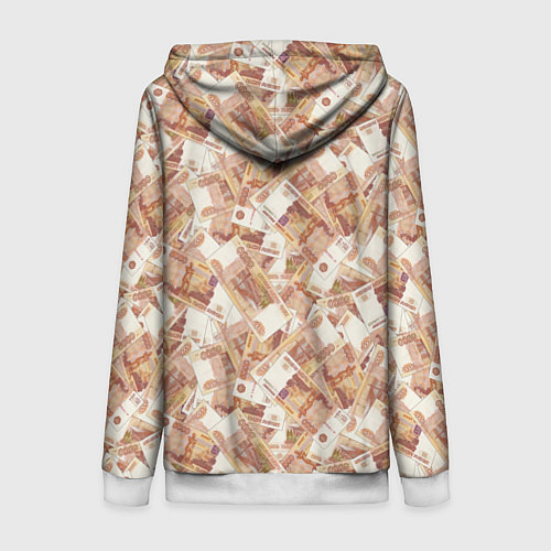 Женская толстовка на молнии Деньги - купюры в 5 тысяч рублей / 3D-Белый – фото 2