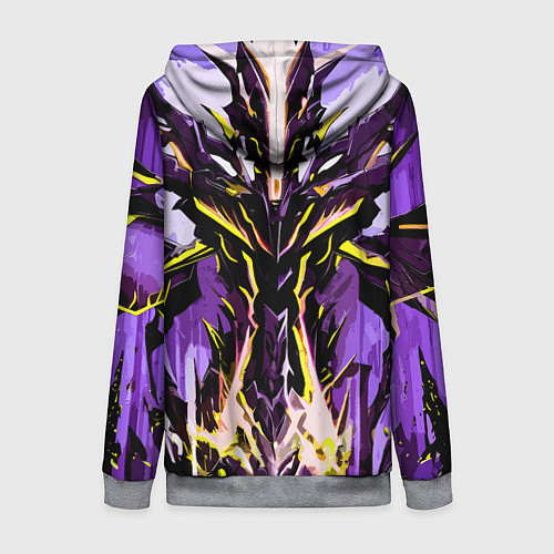 Женская толстовка на молнии Чёрно-жёлтая агрессивная абстракция на фиолетовом / 3D-Меланж – фото 2