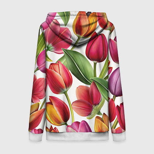 Женская толстовка на молнии Паттерн с тюльпанами / 3D-Белый – фото 2