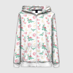 Толстовка на молнии женская Чаепитие с игрушечным динозавром паттерн, цвет: 3D-белый