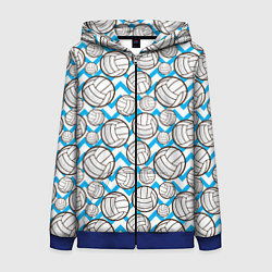 Толстовка на молнии женская Мячи волейбольные паттерн, цвет: 3D-синий