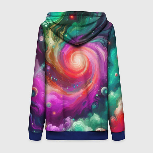 Женская толстовка на молнии Космическая неоновая фантазия - нейросеть / 3D-Синий – фото 2