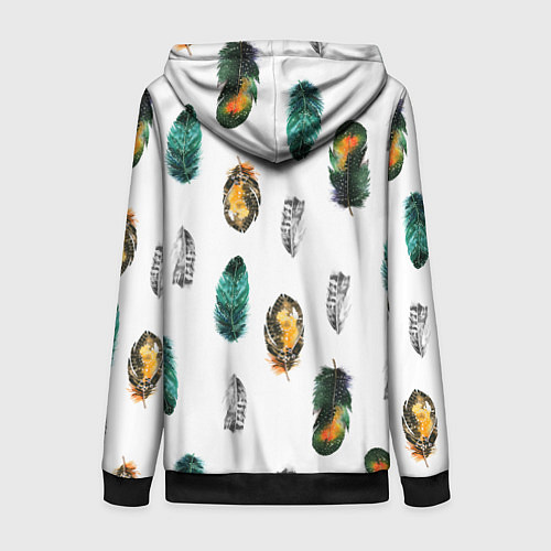 Женская толстовка на молнии Перья на белом фоне / 3D-Черный – фото 2