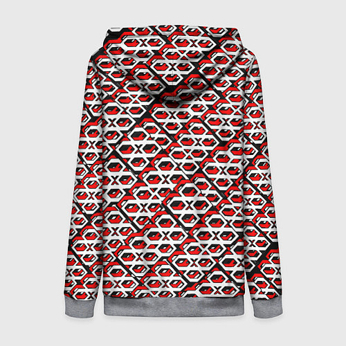 Женская толстовка на молнии Красно-белый узор на чёрном фоне / 3D-Меланж – фото 2
