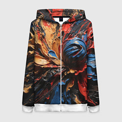 Толстовка на молнии женская Красные красочные брызги, цвет: 3D-белый