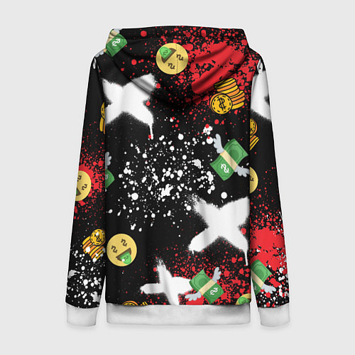 Женская толстовка на молнии Денежные смайлики и пачки долларов с крыльями / 3D-Белый – фото 2