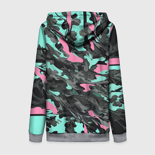 Женская толстовка на молнии Бирюзово-розовый камуфляж / 3D-Меланж – фото 2