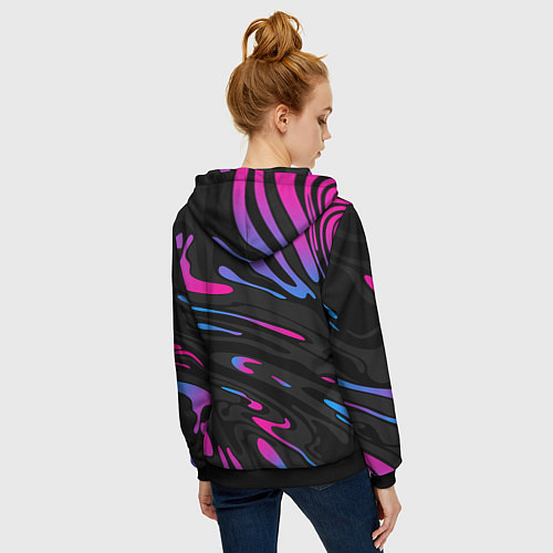 Женская толстовка на молнии Неоновые разводы - фиолетовый / 3D-Черный – фото 4