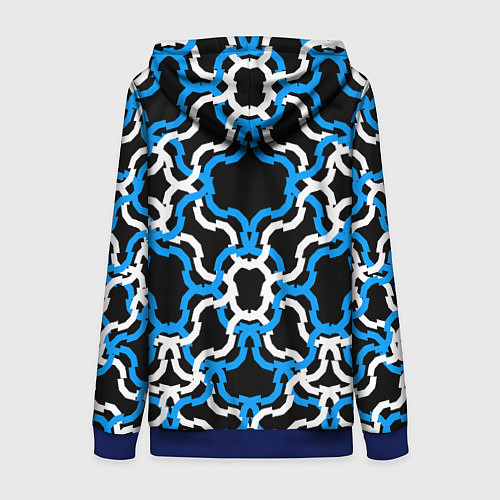 Женская толстовка на молнии Сине-белые полосы на чёрном фоне / 3D-Синий – фото 2