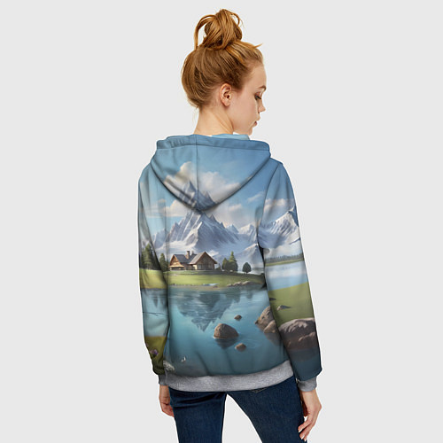 Женская толстовка на молнии Чудесный день на берегу озера в горах / 3D-Меланж – фото 4