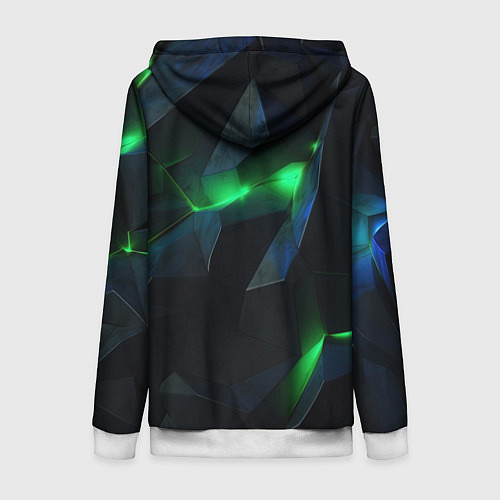 Женская толстовка на молнии Объемная геометрическая зеленая неоновая абстракци / 3D-Белый – фото 2