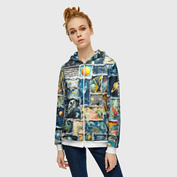 Толстовка на молнии женская Космические обитатели - пэчворк, цвет: 3D-белый — фото 2