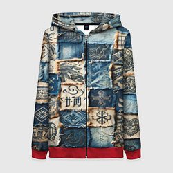 Толстовка на молнии женская Татуировки на дениме, цвет: 3D-красный