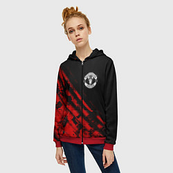 Толстовка на молнии женская Manchester United sport grunge, цвет: 3D-красный — фото 2