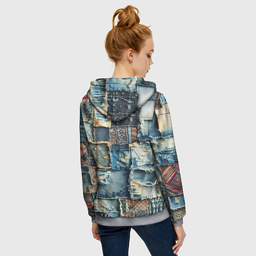 Женская толстовка на молнии Деним пэчворк-ржавчина / 3D-Меланж – фото 4