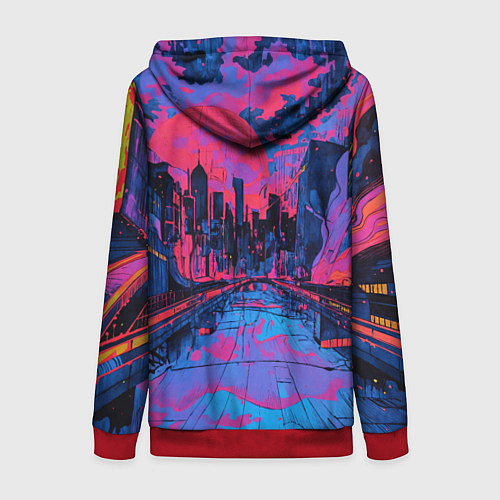Женская толстовка на молнии Город в психоделических цветах / 3D-Красный – фото 2