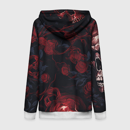 Женская толстовка на молнии Черепа и алые розы / 3D-Белый – фото 2