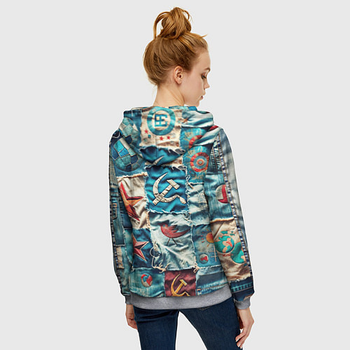 Женская толстовка на молнии Пэчворк джинсы из СССР / 3D-Меланж – фото 4