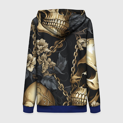 Женская толстовка на молнии Золотые черепа с цепями / 3D-Синий – фото 2