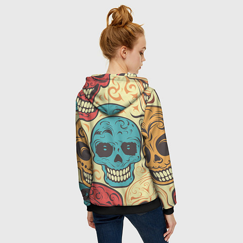 Женская толстовка на молнии Праздничные черепа / 3D-Черный – фото 4