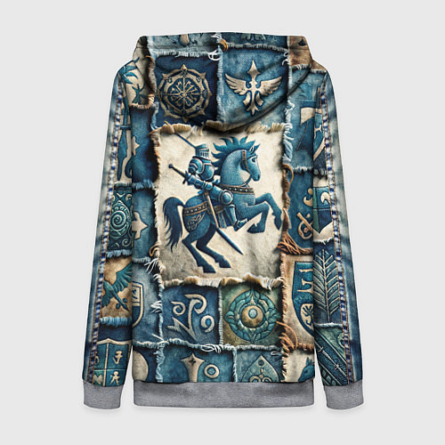Женская толстовка на молнии Рыцарь на пэчворк дениме / 3D-Меланж – фото 2
