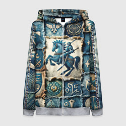 Женская толстовка на молнии Рыцарь на пэчворк дениме