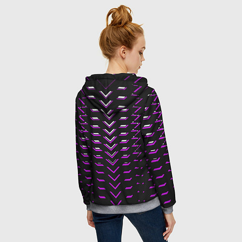 Женская толстовка на молнии Розово-белые полосы на чёрном фоне / 3D-Меланж – фото 4