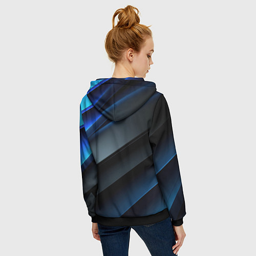Женская толстовка на молнии Темная синяя стильная абстракция на черном фоне / 3D-Черный – фото 4