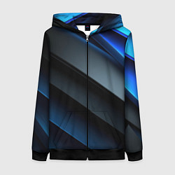 Женская толстовка на молнии Темная синяя стильная абстракция на черном фоне