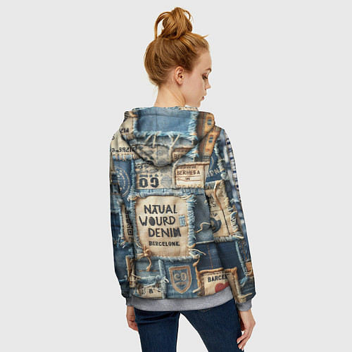 Женская толстовка на молнии I love Barcelona - пэчворк / 3D-Меланж – фото 4