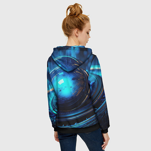 Женская толстовка на молнии Кислотная синяя яркая неоновая абстракция / 3D-Черный – фото 4